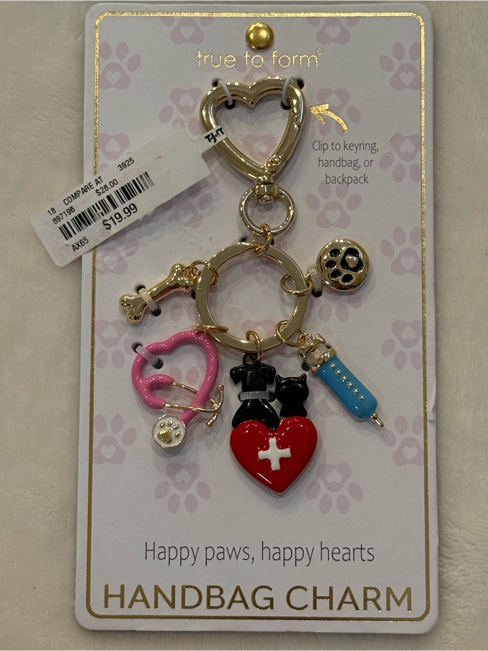 True to form Red Heart & Paw Purse charm NWT Veterinarian gift!